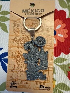 México Prehispánico Pewter Keychain - Silver Tone